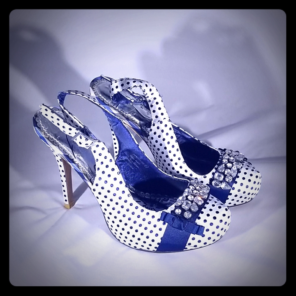 Blue and White Polka Dot Heels